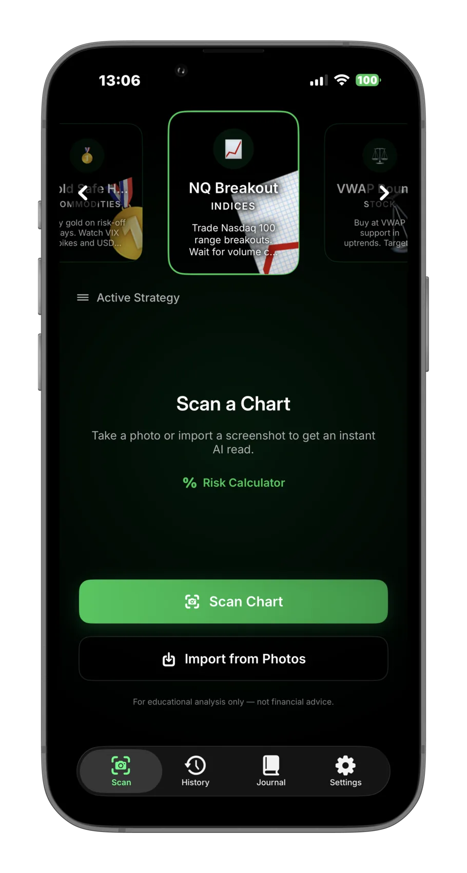 The CandleScan scan screen, ready to capture a chart